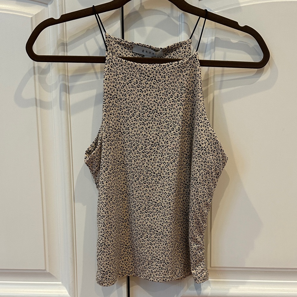 Gaze Women's Leopard Print Halter Tank Top - Black and Cream